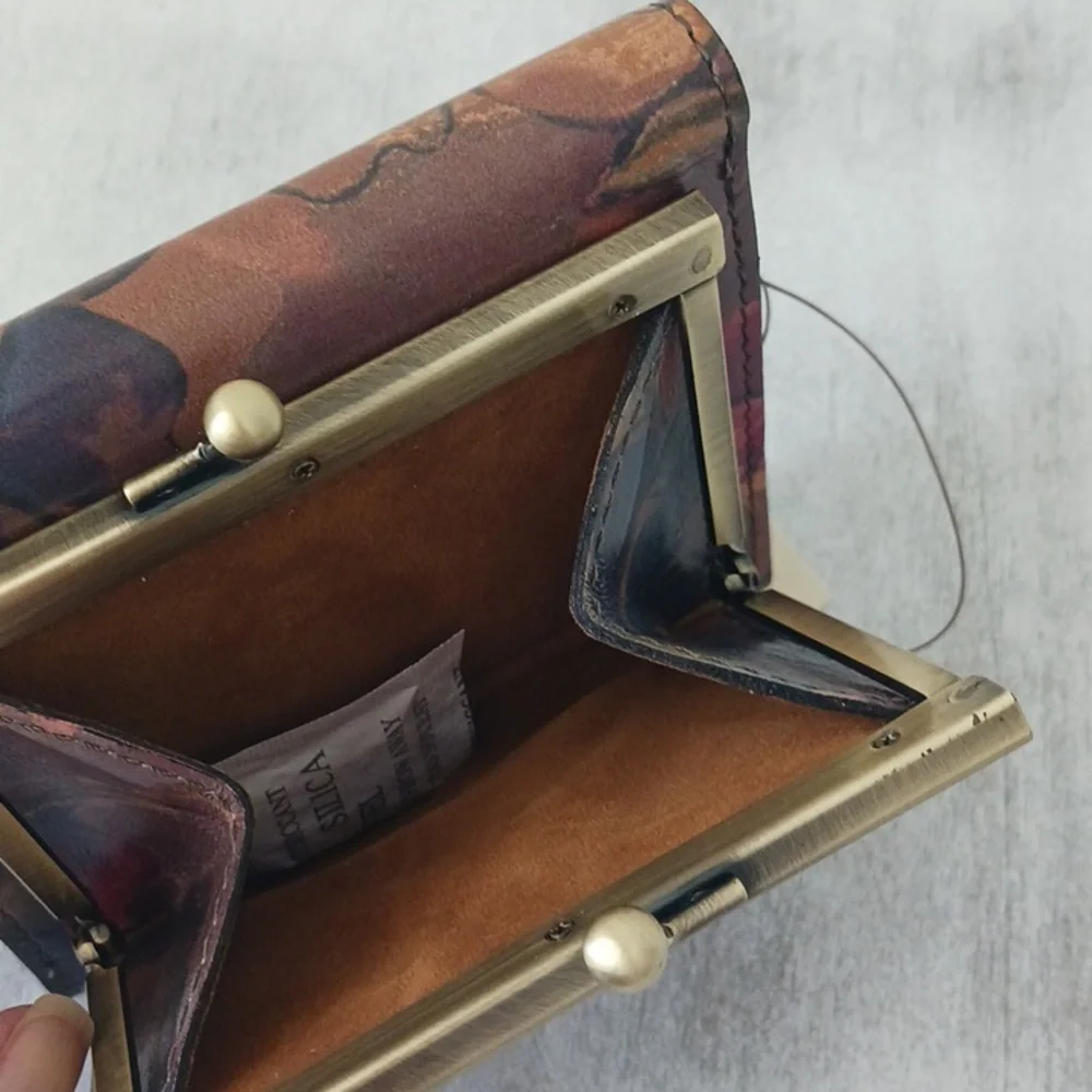 PATRICIA NASH Reiti Bi-Fold Leather RFID Wallet Floral Sienna Sunset Tan Brown